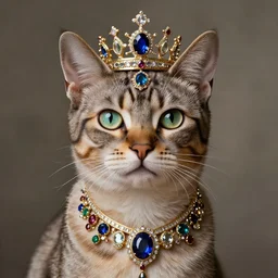 a beautiful portrait of a humanoid cat wearing jewels and crown by Edgar Maxence and Ross Tran