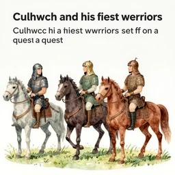 “Culhwch and his finest warriors set off on a quest, a watercolour illustration of the Medieval Welsh Epic, The Mabinogion by Alan Lee”