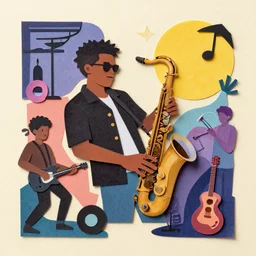 paper cut out collage artwork, artsy, lofi hip hop, jazz, trending on behance