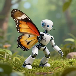 a highly detailed photo of a robot butterfly in the nature, octane render