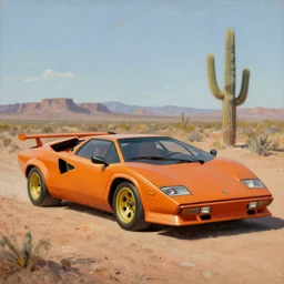 Lamborghini Countach in the Arizona desert, oil painting in the style of neoclassicalism