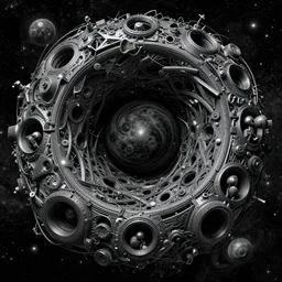 a black hole in space, concept art, intricate details, highly detailed, sci - fi poster, cyberpunk art, in the style of looney tunes