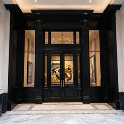 the grand black ebony entrance, marbme floors, art by kotaro chiba, volumetric lighting, epic composition
