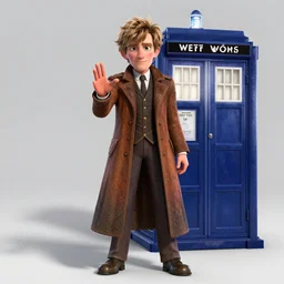 weta disney pixar fullbody photo of peter capaldi wtith his tardis : : as the twelfth doctor who by pixar : : by weta, wlop, anime, disney, pixar, octane render, iridescent