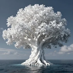 giant white tree, sea, fantasy, digital art