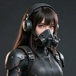 kyoto animation, cool girl wearing cyberpunk intricate techwear, respirator, detailed portrait, cell shaded, 4 k, concept art, by wlop, ilya kuvshinov, artgerm, krenz cushart, greg rutkowski, pixiv. cinematic dramatic atmosphere, sharp focus, volumetric lighting, cinematic lighting, studio quality