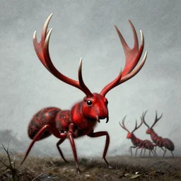 the glory of the red antlers, by simon stalenhag in the style of hieronymus bosch