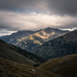 a beautiful mountain landscape, dramatic clouds, soft volumetric light, long exposure, highly detailed, very sharp, award winning photography by carr clifton, highly realistic