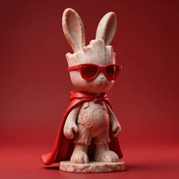 rabbit groot as marble statue, red sunglasses cape, in red background, soft red texture, red realistic 3 d render, high red lights, 4 k, high detailed photography red, 5 0 mm lens, rich red colors, smooth gradients, depth of field, cinematic