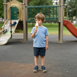 boy with ice cream by leyendecker, in the playground alone