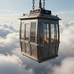 matte painting elevator cabin hanging from the clouds by chains. dynamic perspective. urban, detailed digital art trending in artstation