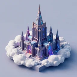 isometric art of a cyberpunk cathedral in clouds, kurzgesagt channel, monument valley, 3 d computer generated art, kurzgesagt, isometric, good lighting