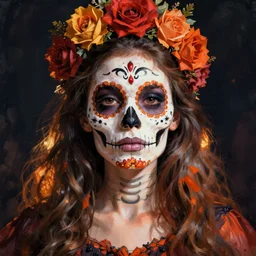 illustration of a sugar skull day of the dead girl, art by handrikus schiffmacher