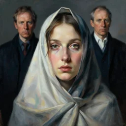 a face portrait of a woman draped in fabric by jenny saville and peter mohrbacher and roberto ferri, dramatic, dynamic lighting, sharp focus, motion