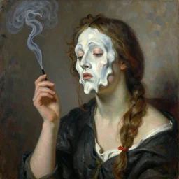 anders zorn painting of a beautiful woman with a melting face smoking