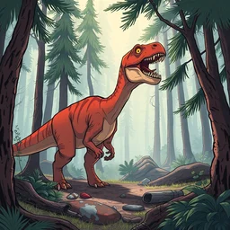 an illustration of a dinosaur nkh 1 in the woods, trending on artstation, central composition, very cartoon, shape focus, high detailed, by anton fadeev l 5 ta