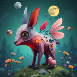low poly, pixar, surreal hybrid animals, nostalgia for a fairytale, magic realism, flowerpunk, mysterious vivid colors by mattey y su universo pop en un mundo de gediminas pranckevicius