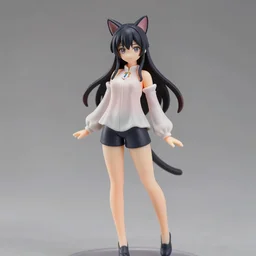 figurine of catgirl wearing an elegant blouse and standing up straight, personification, dynamic pose, detailed product photo, featured on amiami, 8 k, 8 5 mm, f. 1 4, beautiful composition,