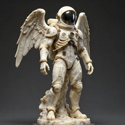 a rococo statue of a bone spacesuit with steampunk details, occult cosmonaut inscribed with magic symbols, ivory marble statue, mohrbacher, giger, beksinski, 3 d rendering, structure, beautiful lighting, skeletal wings, uncanny, micro detail
