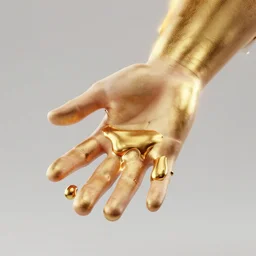 hand bleeding gold liquid, realistic 3 d render, gold tones, global illumination