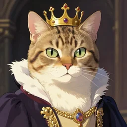 maximalist close - up illustration cat portrait like nobility, royal cat queen portrait, aristocratic dress, by makoto shinkai, by akihiko yoshida, by james jean, super detailed