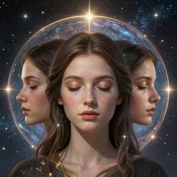 The true reality hides behind closed eyes United The Divine Trinity of Mind ,space & time 4k very intriguing Sapiential Divine A.i Assistance style of visionary artist BROWN