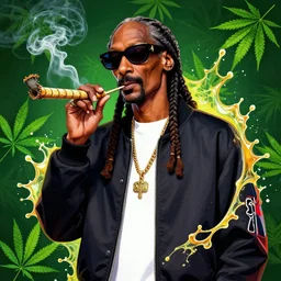 champion splashart of snoop dog, weed leaves background and snoop dog smoking a blunt