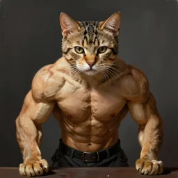 photorealism of a muscular kitten, digital painting, strong