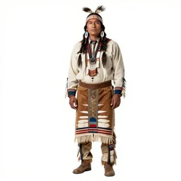 native american indigenous man standing on a white studio background, png, beautiful artwork