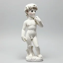 amigurumi crocheted toy of the statue of david by michelangelo