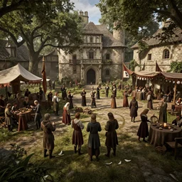 3 6 0 panorama hdr environment map of a a medieval party photograph very high detail focus octane render