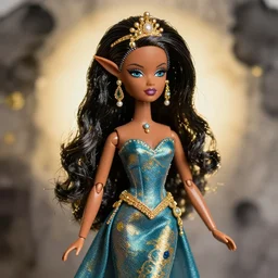 brown - skinned gorgeous ocean fae themed drag queen. resin professional art doll, backlighting, depth of field, 4 k, ink wash and gold, safe for work
