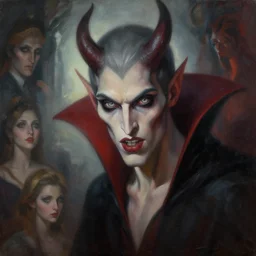 vampire demon, чудесные глаза, painting, good against evil, highly detailed digital painting, smooth, beautiful angle, weak demon, clear focus, illusion, ultra - realistic, 8 k, strong and powerful confident angle artgerm, greg rutkowski and alphonse mucha, fuji choco, victoria gavrilenko and hoang lep
