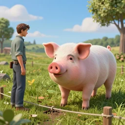 the pig is engaged in fencing by greg rutkowski and thomas kinkade, trending on artstation, 3 d render octane