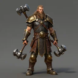 Full body picture of a male Barbarian, hammers, Steampunk, d&d, trending on Artstation, artstationHQ, artstationHD
