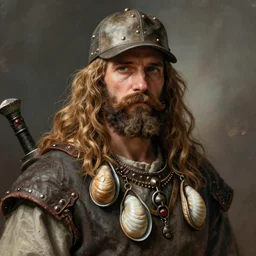 portrait of middle ages barbarian no skirt big mussels, warrior with sad eyes and trucker mustache. fantasy art. game character, trending on art station