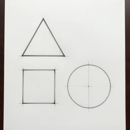 a triangle, a square and a circle drawn on a large white sheet of paper