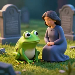 pepe the frog and their mother in a graveyard, soft surface texture, photo, soft sun lights, 4 k, high detailed photography result, 5 0 mm lens, rich deep colors, smooth gradients, depth of field, cinematic, hyper realism, high detail, octane render, unreal engine 5, 8 k, vibrant colors