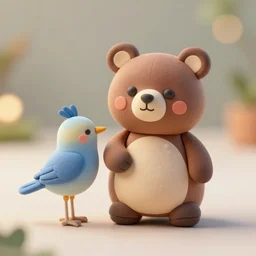 the cutest little polymer clay 🐦 and 🐻 hybrid, unreal engine, bokeh