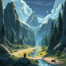 photo cartoon illustration comics manga painting of valleyenvironement : 6 fantasy environement, digital painting, unreal engine, 8 k, volumetric lighting, contrast by john kirby by carl warner and jim woodring, trending on artstation