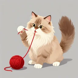 long - haired siberian cat playing with a red yarn ball, in the style of artgerm, illustration, epic, fantasy, intricate, hyper detailed, artstation, concept art, smooth, sharp focus, ray tracing, vibrant, photorealistic, simon bisley