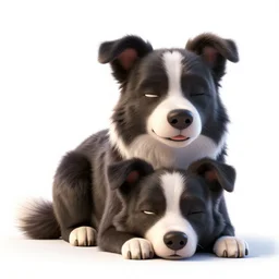 sleepy border collie, stylized pixar-style 3d render, full body, isolated on a pure white background, centered, entire subject in frame, sharp focus, soft studio lighting