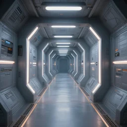 sci - fi spaceship corridor, centered, brightly lit, star citizen