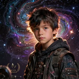 a rebel anarchist boy in a dystopian world, he is a powerful hacker, cosmic weird art