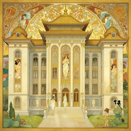 a beautiful illustration of a gorgeous symmertrical chinese palace, by alfons mucha, theo prince and studio ghibli, trending on artstation, 8 k