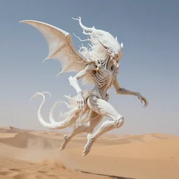 “ very very intricate photorealistic photo of a white eldritch horror flying over the desert, detailed natural lighting, award - winning crisp details ”
