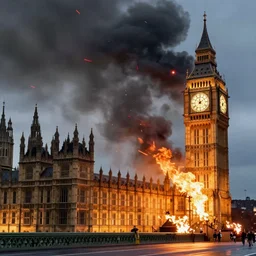 the big ben being burned down, cinematic, rtx, beautiful, revolutionary, unreal, epic, blender render, professional
