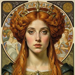 detailed realistic beautiful young medieval queen of mars face portrait by jean delville, gustave dore and marco mazzoni, art nouveau, symbolist, visionary, gothic, pre - raphaelite. horizontal symmetry by zdzisław beksinski, iris van herpen, raymond swanland and alphonse mucha. highly detailed, hyper - real, beautiful