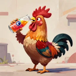 rooster drinking fanta as overwatch character, medium shot, asymmetrical, profile picture, organic painting, sunny day, matte painting, bold shapes, hard edges, street art, trending on artstation, by huang guangjian and gil elvgren and sachin teng