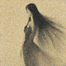a lady in a dress with long hairs, art by Yang Bilong